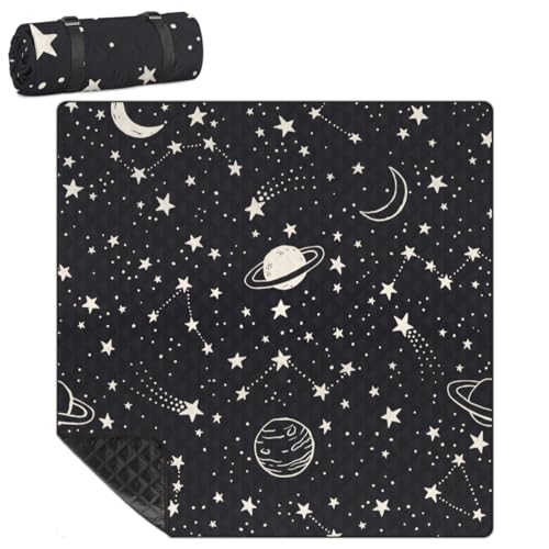 Shimoshe Extra Large Picnic Blankets 79”x 79”, Starry Sky Galaxy Waterproof Foldable Picnic Mat with Straps Portable Beach Blanket for Camping Park Grass Beach Indoor