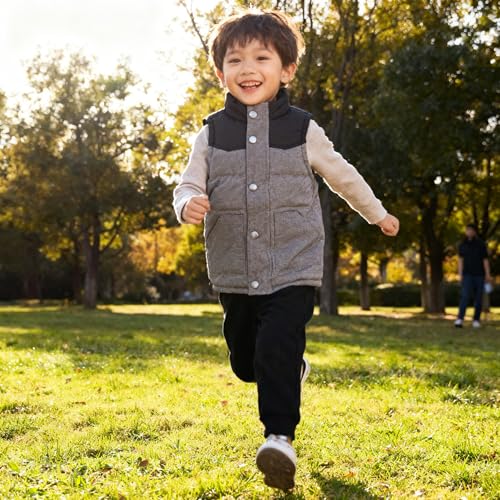 Image of Bienzoe Boys Puffer Sleeveless Vest: Button Up Toddler Winter Warm Quilted Lightweight Casual Outdoor Coat