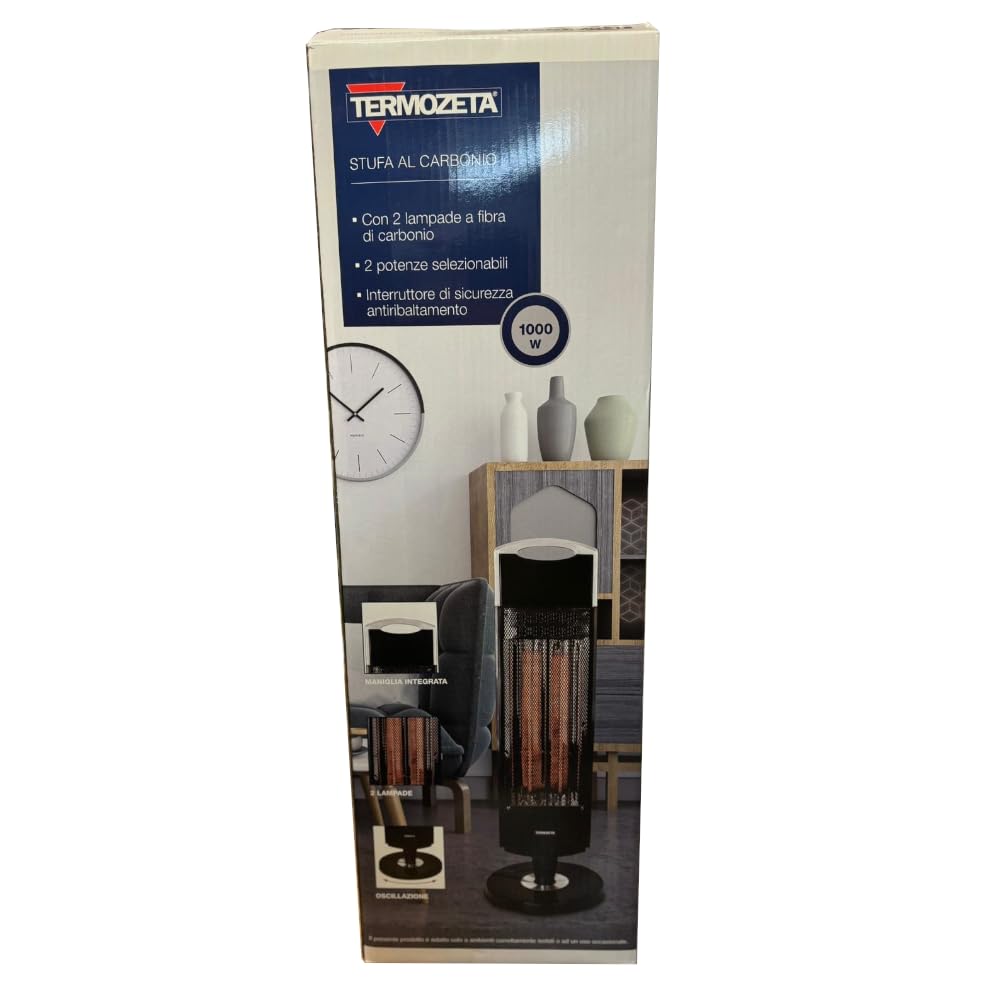 Termozeta Stufa al carbonio TZR11 PLUS ad alta efficienza energetica 2 livelli di potenza fino a 1000W con oscillazione e interruttore antiribaltamento