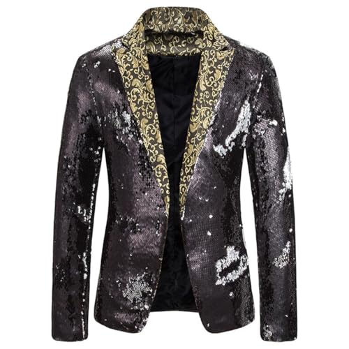 Men's Sequin Coat Peak Lapel Suit Blazer One Button Tuxedo Jacket for Activity Performance