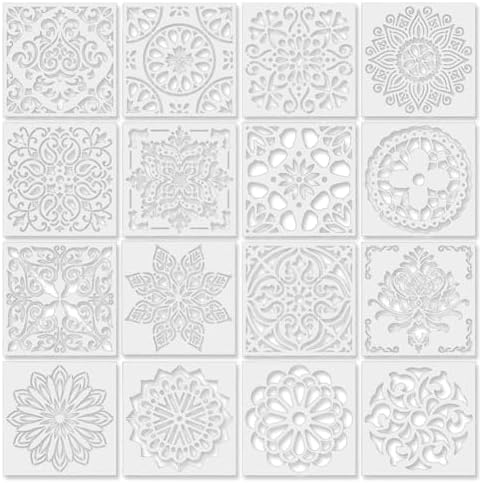 16Pcs (6 x 6 Inch) Reusable Stencils, Mandala Stencils Mandala Do...