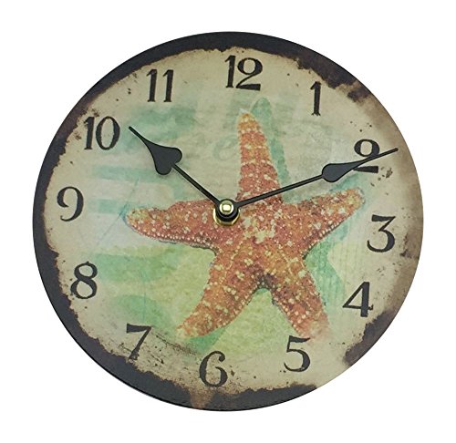 Small Starfish Wall Clock, Coastal Design, 8" Diameter
