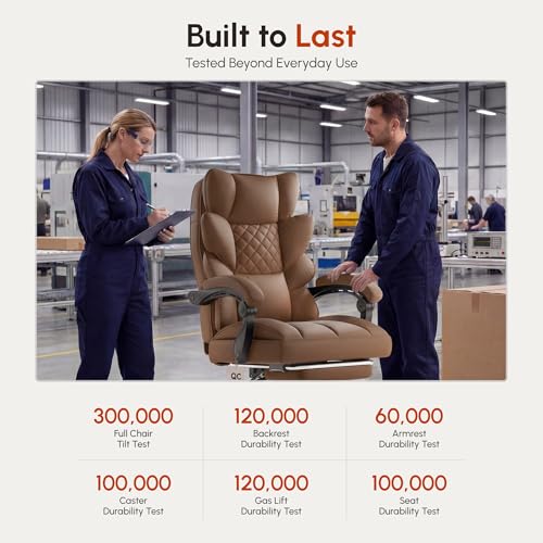 Image of Dowinx Big and Tall Office Chair with Pocket Spring Cushion,High Back Computer Gaming Chairs with Linkage Armrests,Executive Desk Chairs with Footrest,PU Leather-Brown