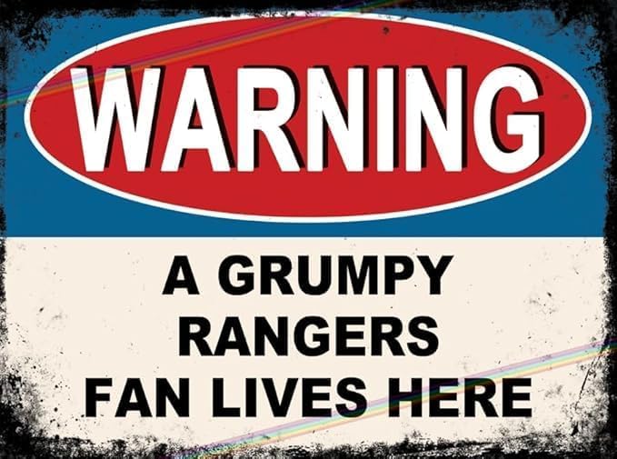 Grumpy Rangers Fan Lives Here Metal Bar Sign Father's Day Gift Logo Man Cave Tin Sign Retro Vintage Hanging Wall Plaque Kitchen Garden Shed Garage Funny Made Uk 20cm x 15 cm
