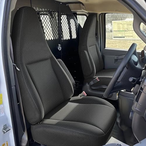 runfider Custom 600D Heavy Duty Seat Covers for Chevy Express 2010-2025 Front Bucket Seats with Grab Handle Opening, Durable Oxford Fabric Protective Covers, Not for RV - Black
