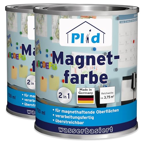 plid® Magnetfarbe Extra Stark Anthrazitgrau [überstreichbar] - Magnetische Wandfarbe auf Wänden, Türen, Möbeln - z. B. Holz,-Metall- und Hartkunststoffoberflächen - Beton & Putzflächen 1,5L