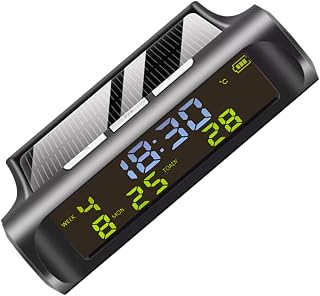 HEALLILY Solar Powered Car Clock and Thermometer Digital Display for Dashboard Accurate Date Temperature Readings Essential Automotive Accessory for Vehicle