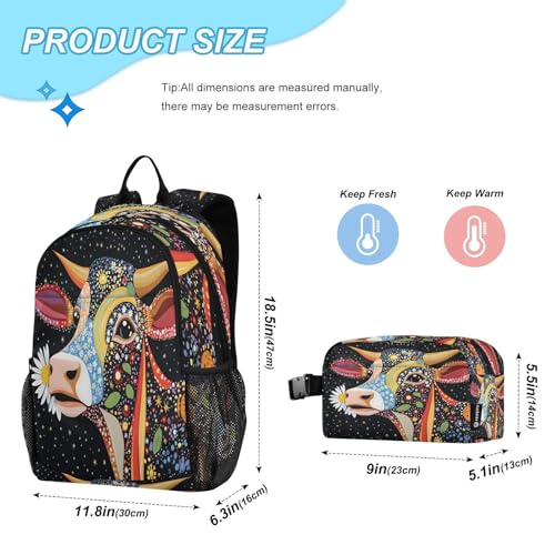 ALAZA Abstract Beautiful Cow Daisy Kids Backpack Elementary Girls Boys Bookbag Rucksack Primary School Bag Backpack Set with Lunch Bag2
