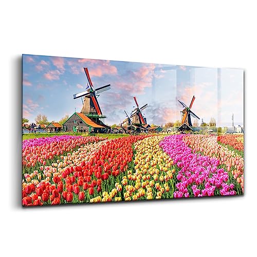 Verre d'art paysage avec tulipes pour illuminer votre salon moderne 120x60cm