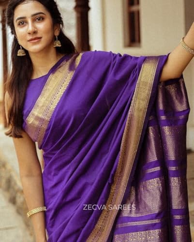 Image of ZECVA Women's Soft Kanjivaram Silk Saree For Women With Attach Unstitch Blouse Piece