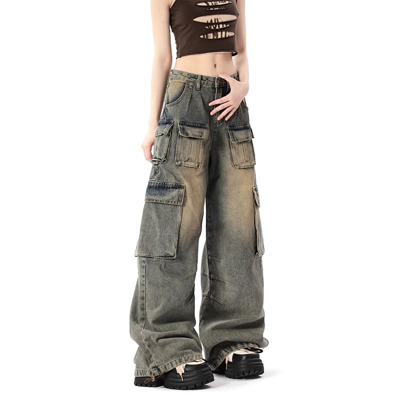 Hopecn Y2K Baggy Cargo Pants for Women Men Low Rise Grunge Jeans Wide Leg Multi Pocket Clothes Goth Hip Hop Loose Streetwear2