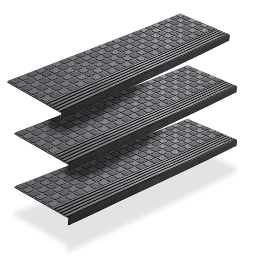 BigDean 3er Set Stufenmatten aus Gummi - 65x25cm - Treppenstufen Matten für Außen Outdoor - Antirutschmatten Treppe Anti-Rutsch Gummimatten