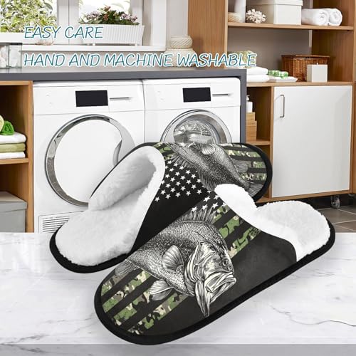 Painted Black Bass Fish Slippers For Women Men Soft Memory Foam Non-Slip Animal Winter Indoor House Shoes Travel Slipper3