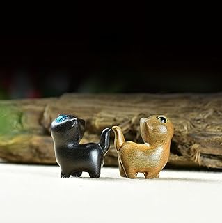 HLbshi Mini Handmade Wooden cat Head up cat Figurine Animal Carving Statue Office Desk Study Room Home Decoration (Wood+Black 2pc)