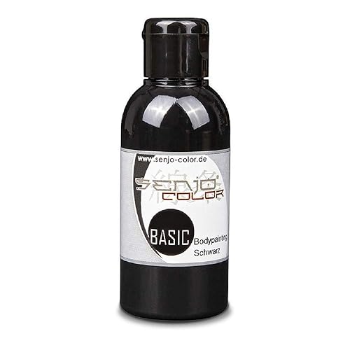 Senjo Color Basic Bodypainting Farben I Gesichts- & Körperfarbe I Kinderschminken, Karneval, Fasching I 75 ml I Airbrush Farbe (Metallic Gold) - Schwarz