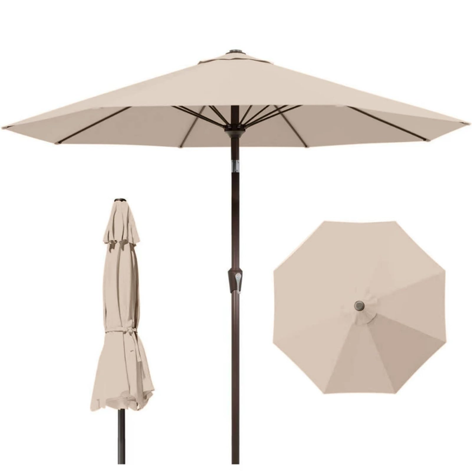 Parasol Przeciwsłoneczny 270 cm z Korbką, Parasol Ogrodowy z Regulacją Nachylenia i 8 Żebrami z Włókna Szklanego do Ogrodu, na Balkon i Przy Basen