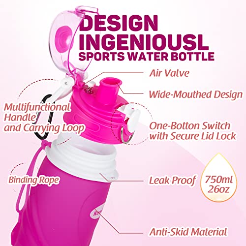 Kemier Collapsible Silicone Water Bottles-750ML,Medical Grade,BPA Free Travel Water Bottle Can Roll Up,26oz,Leak Proof Foldable Sports & Outdoor Water Bottles - Image 5