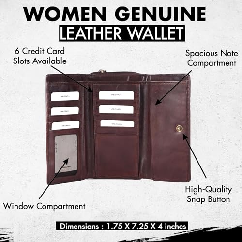 Genuine Leather Wallets for Women, Small Wallet for Ladies Zipper Coin Purse Credit Card Holder with Strap (VL-409-Brown)3