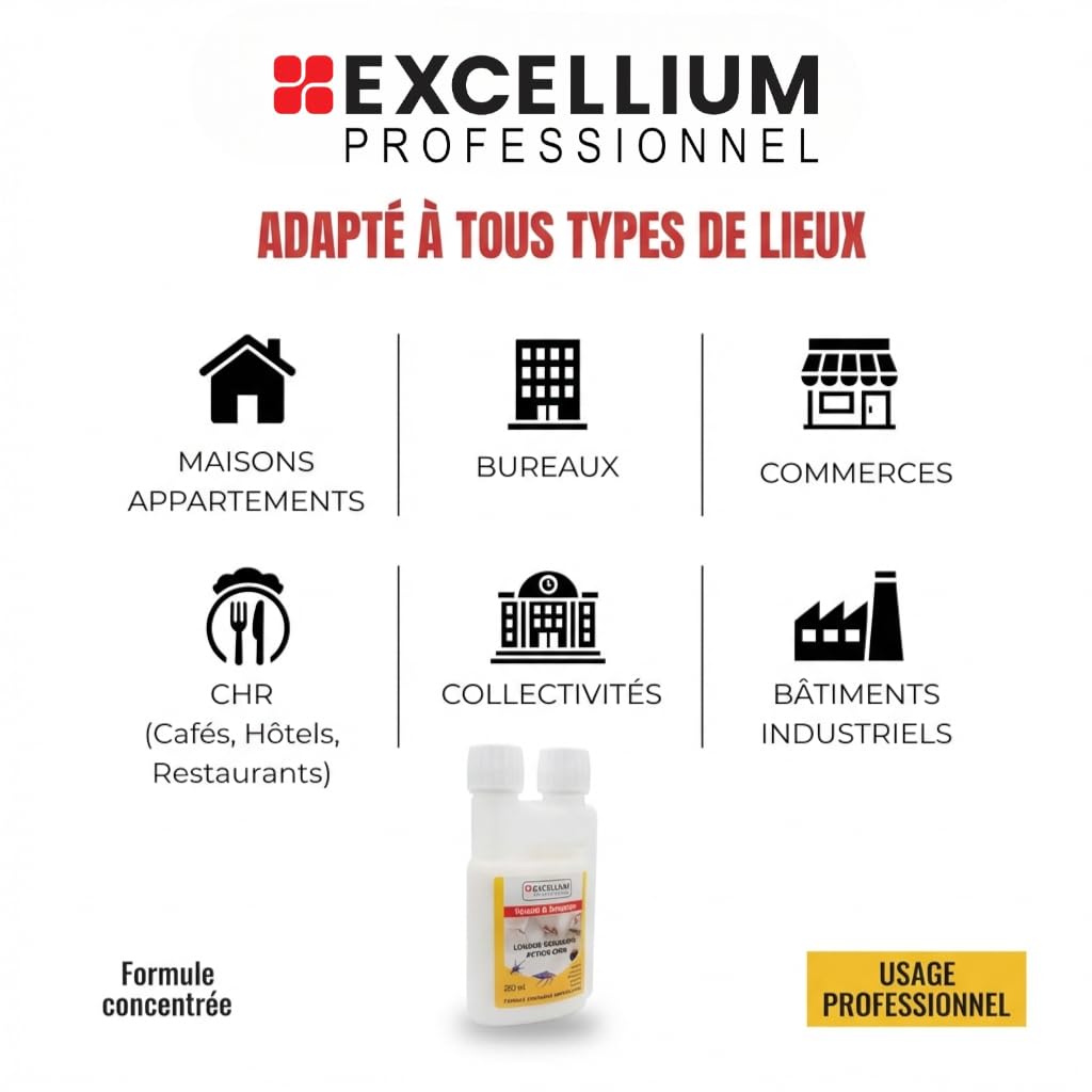 Excellium | Insecticide Concentré Volants & Rampants | Traitement Choc avec Rémanence Longue Durée | Flacon Doseur Sécurisé 250 ml