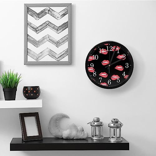 Horloge murale silencieuse cadeau original maison cuisine design lèvres rouges sur noir - 6