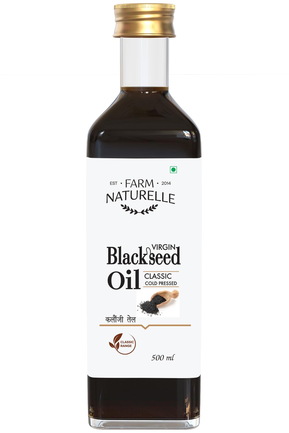 Farm Naturelle 100% Pure & Natural Black Seed Oil (Kalonji) - 500ml | 100% Cold-Pressed, High Thymoquinone | Help in Stronger Hair & Smoother Skin