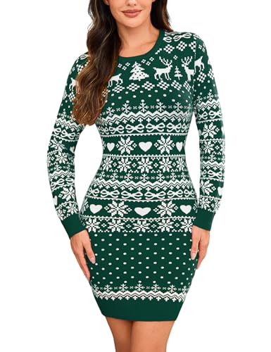 Wayleb Weihnachtskleid Damen Strickkleid Rundhals Langarm Weihnachten Pulloverkleid Festlich Weihnachtskleider Elegant Frauen Strick Sweater Kleider,...