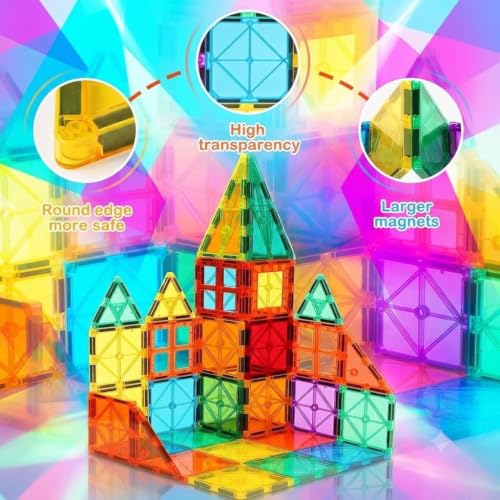 Image of Royals hub Diamond Shaped Magnetic Tiles Blocks, Magic Magnetic Building Blocks for Kids, Preschool Learning Sensory Montessori Constructing & Creative Learning Educational Toy (16 Pcs Tiles)