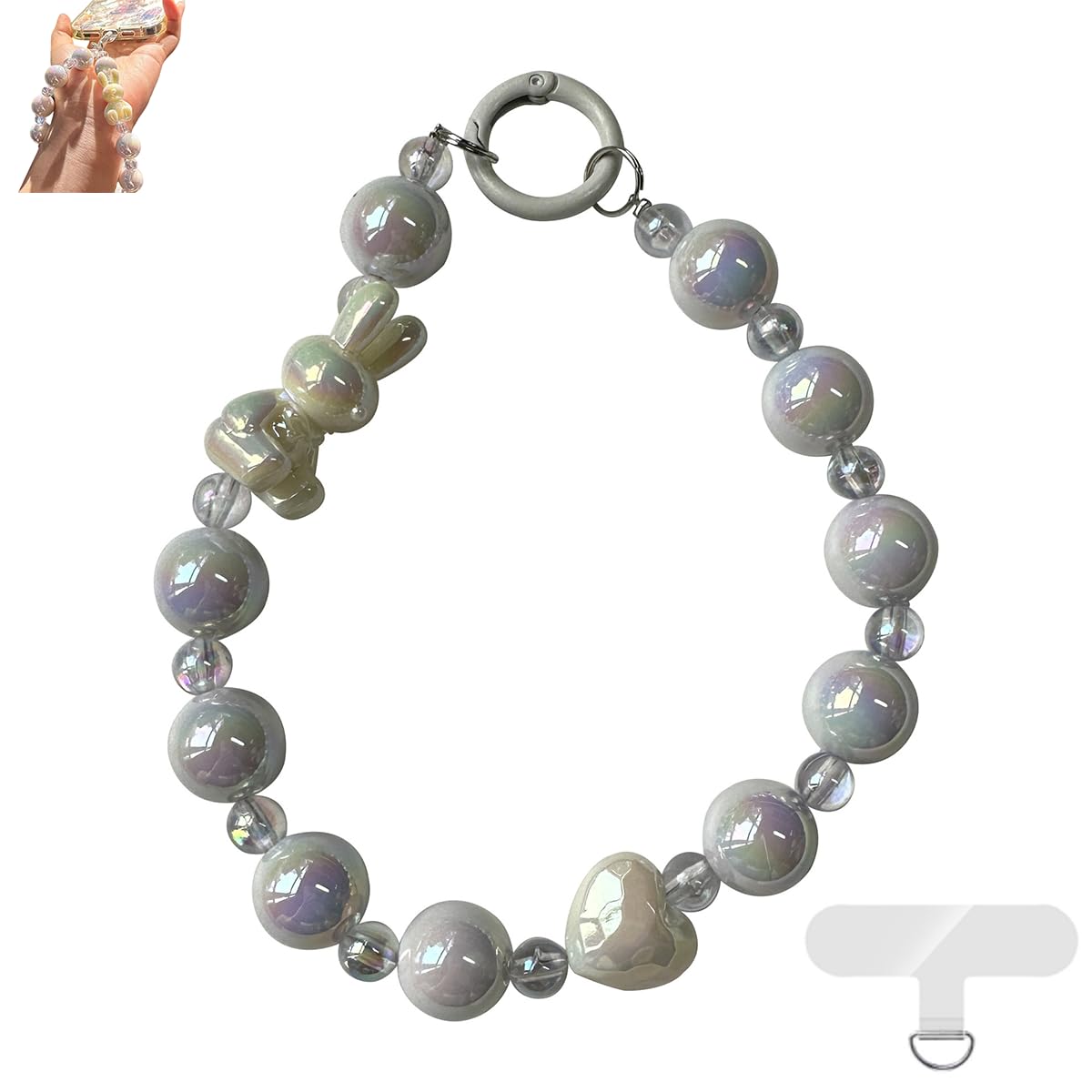 Shimmery Pearl Lanyard Keychain Phone Charm,Cute Little Bunny Phone Chain With Most Cell Phones, Mobile Cases, Purses and Keys-image-26