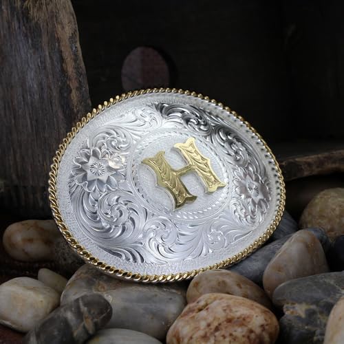 Image of Montana Silversmiths Initial Engraved Gold Trim Western Belt Buckle