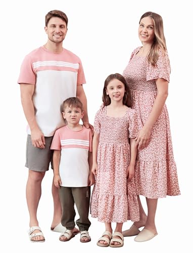 PATPAT Mommy and Me Outfits Family Matching Outfits Summer Vacation Photo Mommy and Me Easter Dresses Pink Floral Rompers for Newborn Baby Girl 9-12 Months