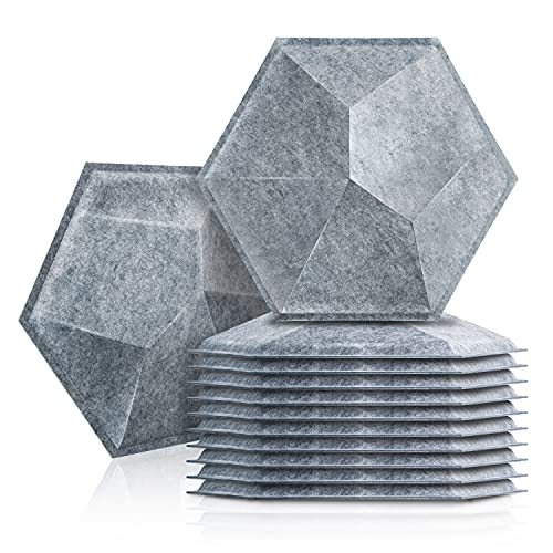 12 Pack 12 X 12 X 0.4 Inches Acoustic Absorption Panel, 3D Hexagon Soundproofing Insulation Panel, Used in Home & Offices (12 Pack, Grey)