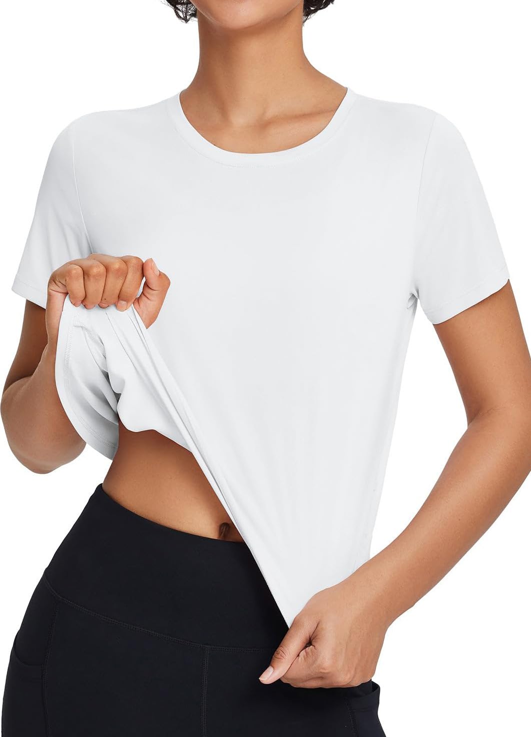 PINSPARK Camiseta deportiva para mujer, manga corta, UPF 50+, protección solar, secado rápido, camiseta deportiva, cuello redondo, camiseta funcional, camiseta de fitness, camiseta de yoga