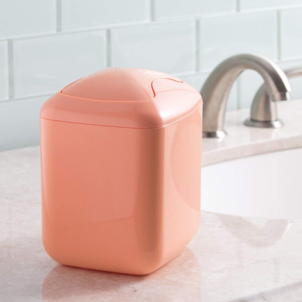 InterDesign Una Vanity Countertop Plastic Dustbin/Trash Can, Dimensions: (6 x 6 x 7) Inches, Coral 3