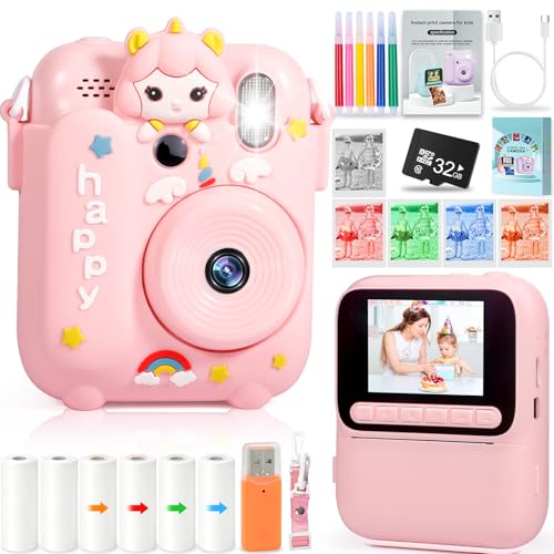 SERIONR Camara Fotos Infantil Instantanea,2,4 Pulgadas 48 MP Camara Instantánea,HD 1080P Cámara Fotos Infantil con Tarjeta de 32GB y 6 Papel de Impresión,Regalo para Niñas y Niños de 3 a 12 Años