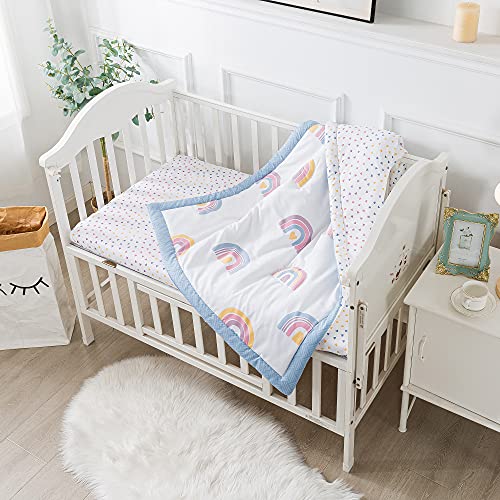 Hearts & Rainbow Crib Bedding Set - 3-Piece, Includes Quilt, Fitted Crib Sheet, And Changing Pad Cover - Rainbow Baby Crib Bedding, Farmhouse Nursery Décor, Baby Room Decorative Set For Girls #TOP1