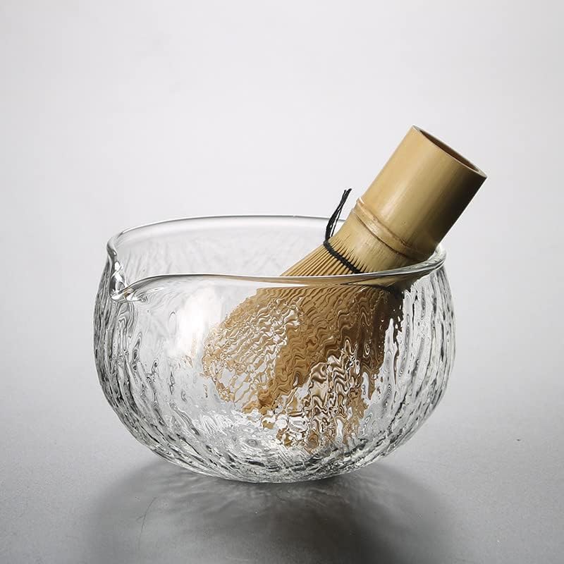 Miniatura 4 de Cuenco de ceremonia de té verde matcha hecho a mano estilo japonés, vidrio texturizado, 13.5 onzas, con boquilla para verter (vidrio)