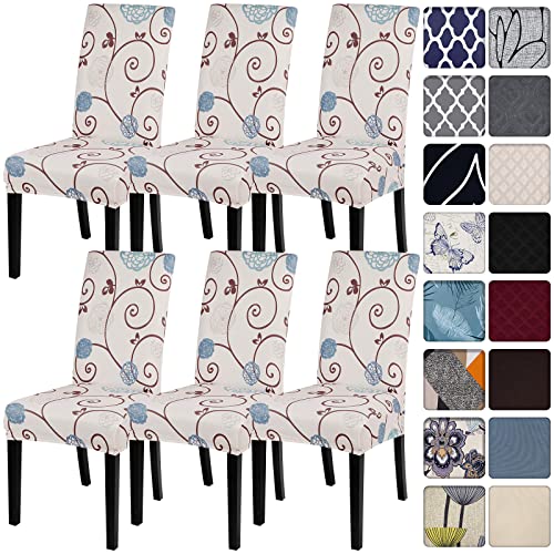 Image of SearchI Dining Room Chair Covers Set of 6, Stretch Printed Parsons Chair Slipcovers Super Fit Spandex Removable Washable Kitchen Chair Protector Cover for Dining Room, Hotel, Ceremony (Ball Flower)
