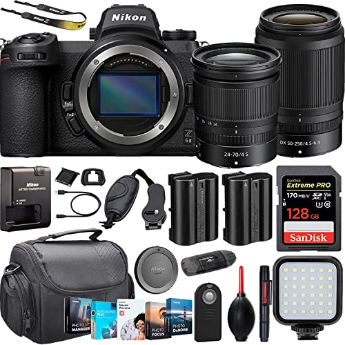 Camera Bundle for Nikon Z6 II Mirrorless Camera with NIKKOR Z 24-70mm f/4 S and NIKKOR Z DX 50-250mm f/4.5-6.3 VR Lens + Accessories Kit (128GB, Deluxe Case, LED Light, and More)