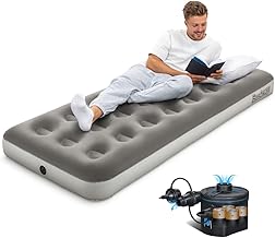 Bestway Premium Camping Single Airbed with Cordless Battery Pump, Single Flocked Inflatable Bed Portable, Air Mattress, Outdoor Camping Air Bed