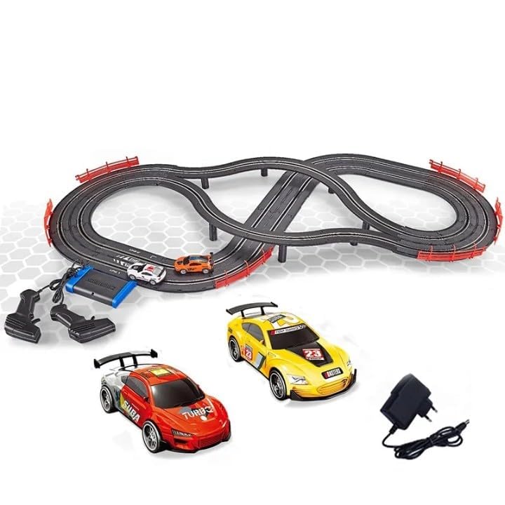 SOBA Racing 440 CM Track Master High-Speed Slot Car Set, 1:43 Scale Dual Track With 2 Cars and 2 Hand Controllers for Boys Girls 6-12