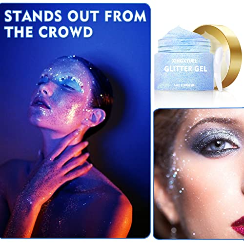Blue Body Face Glitter Gel, Glow In The Dark Body Glitter Long Lasting Glitter Halloween Chunky Glitter Gel Makeup Body Glitter For Women Girls Rave Glitter Festival Accessories #TOP6