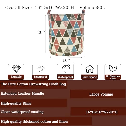 Image of Waterproof Laundry Hamper Collapsible Laundry Basket Leather Handle Laundry Bag Large Clothes Storage Toy Organization for Bathroom Bedroom Laundryroom College Dorms (Caisanjiao-002)