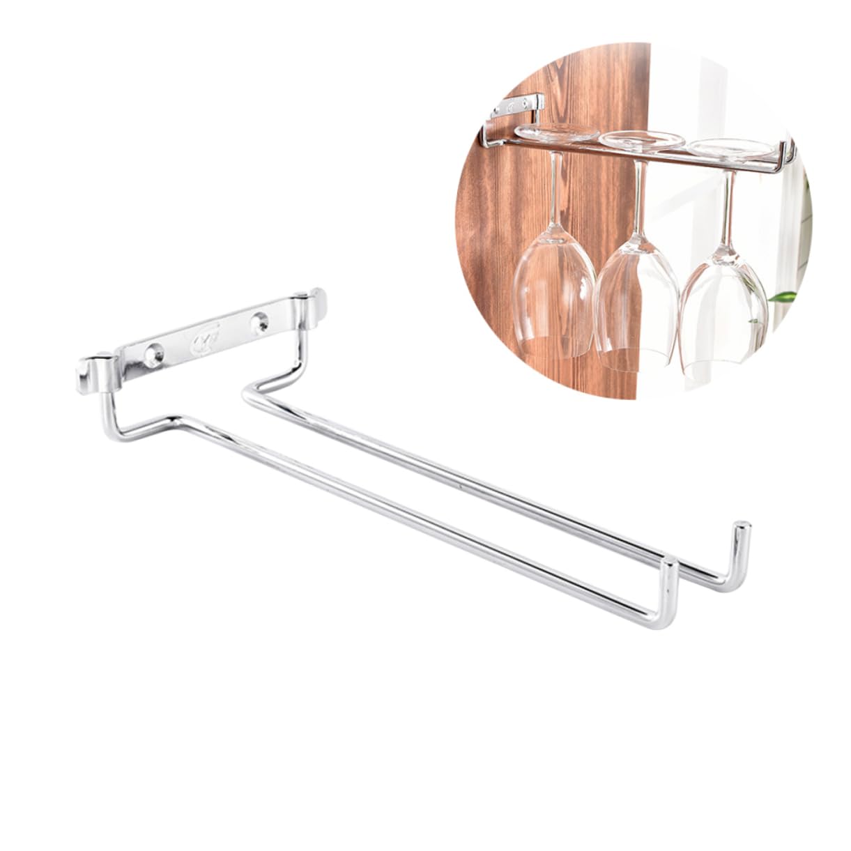 CIYODO Hanging Wine Holder Single Row Goblet Rack for Upside Down Display Wine Cup Shelf for Home Bar Restaurant Silver Finish