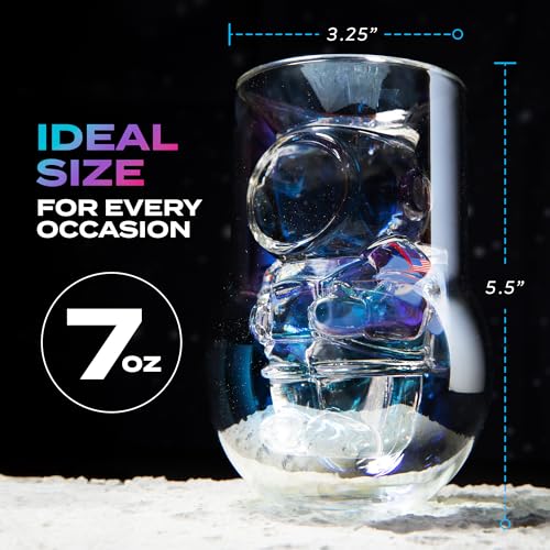 NASA Astronaut Glasses – 7 oz Set of 2 Double Wall Iridescent Drinkware with NASA symbol and Artemis Patch – Unique Glassware for Space Enthusiasts – Keeps Drinks Cold Longer