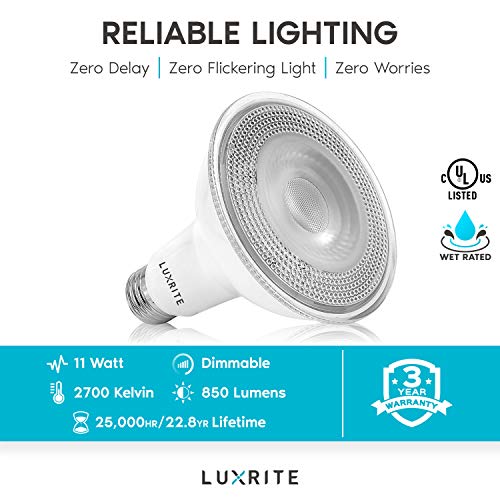 Luxrite LR31605 4 Pack Led Par30 Flood Light Bulb, 75W Equivalent, 2700K Warm White, 850 Lumens, 11W Dimmable, Indoor Outdoor Spotlight Bulb thumb #6
