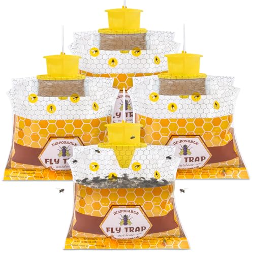 4 Pack Outdoor Fly Traps with Bait for Patio, Barn, Ranch