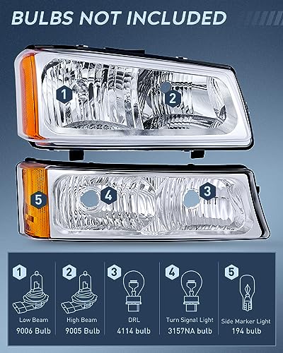 Image of Nilight Headlight Assembly for 2003 2004 2005 2006 Chevy Silverado Avalanche 1500 1500HD 2500 2500HD 3500 Chevrolet Pickup Replacement Headlamp Housing Bumper Lamp Set