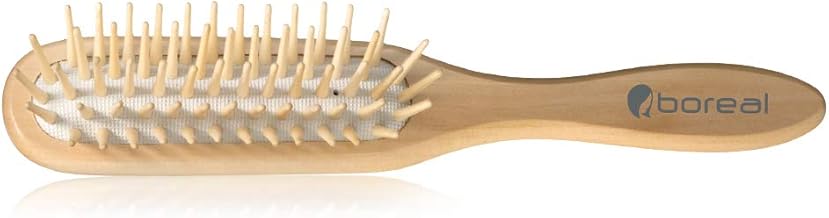 Antistatic Hair Brush Rectangular Model in Natural Juniper Wood with Pneumatic Rubber and Rounded Wood Spikes. Line "le Naturelle"