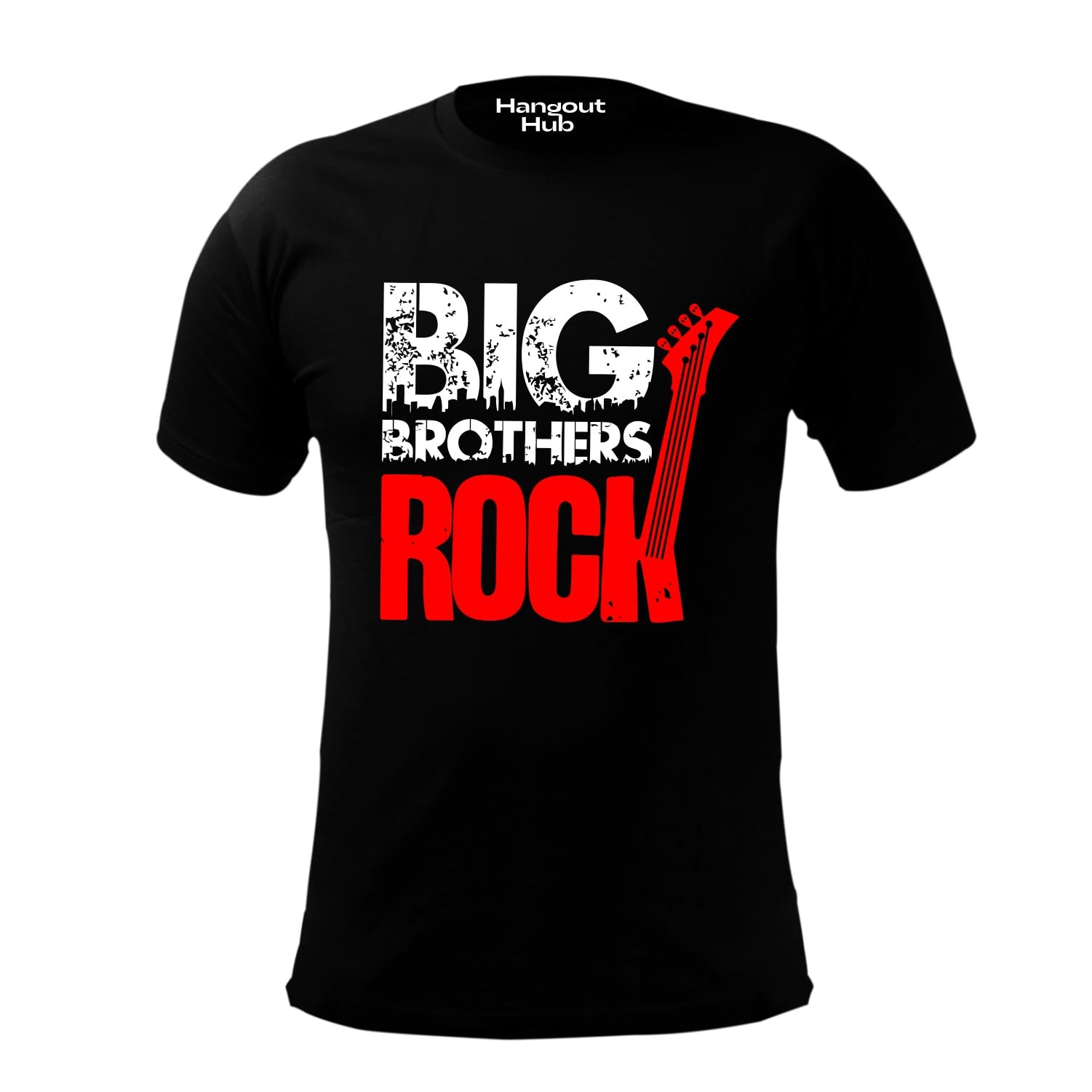 Hangout HubMen's Women's Boy's Girl's Round Neck T-Shirt Big Brother Rock Little Sister Roll Printed-Black Color-Family Sibling Kids Combo Tees