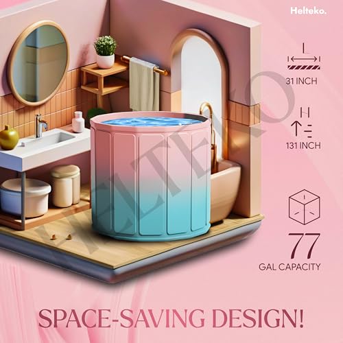 Image of Helteko Bath Tub for Adult for Bathroom, Foldable Tub for Home Use with Drainage Hole, Thickened Insulated Ice Bath Tub, Inflatable BathTub for Adults, Ice BathTub for Adults (Pink-Blue)